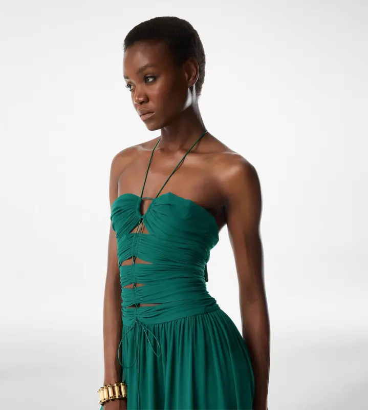 EVENING DRESS WITH DRAWSTRINGS AND CUT OUT DETAILS JADE online